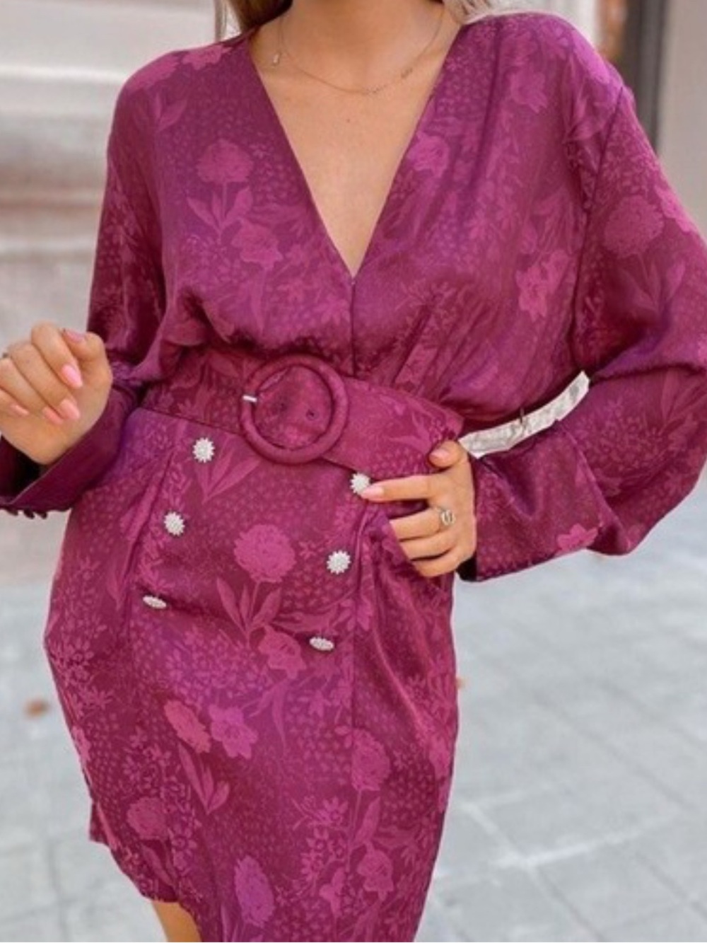 Zara Berry Jacquard Satin Shirt Dress